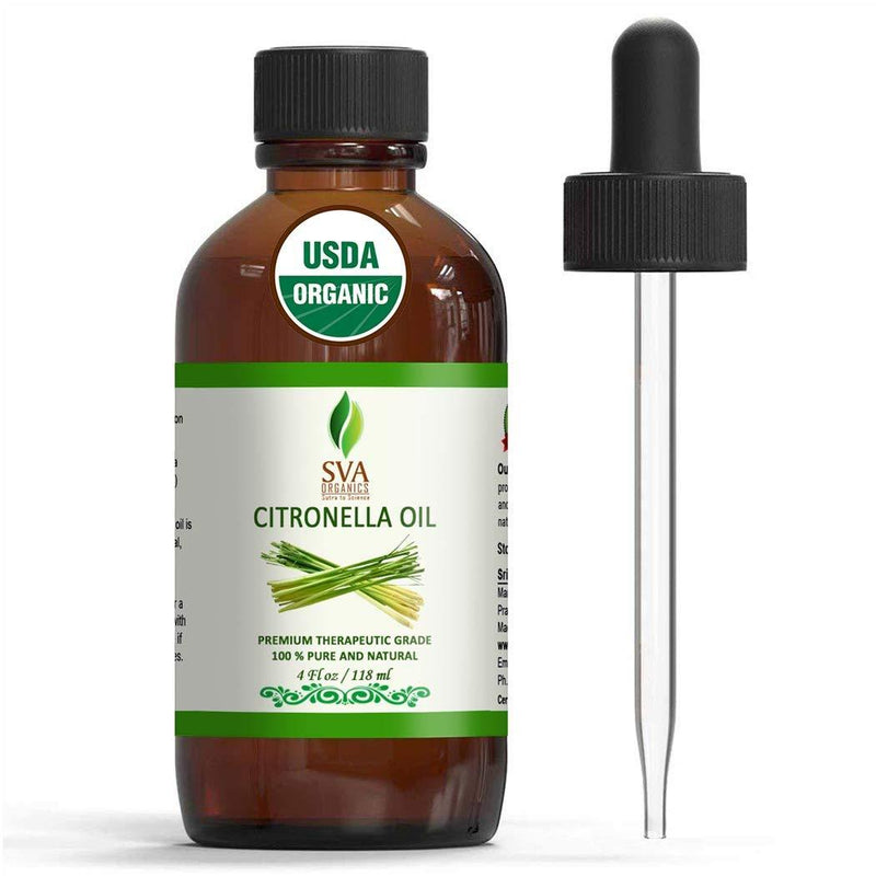 SVA Organics Citronella Essential Oil Organic USDA 4 Oz Pure Natural Therapeutic Grade Oil for Skin, Body, Diffuser, Candle Making - BeesActive Australia