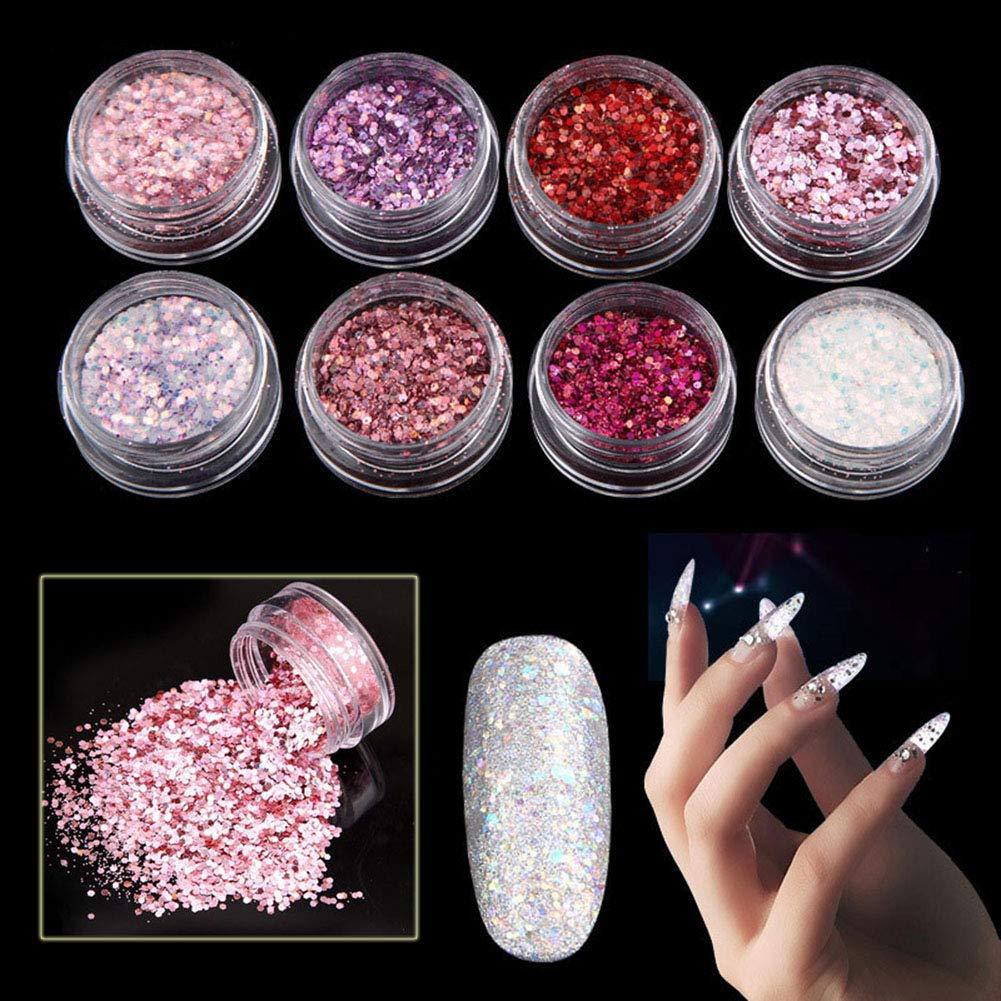 WOKOTO 8Pcs Nail Art Glitter Powder Dust With Different Colors Rose Gold Purple Red Nail Sequins Flakes Set - BeesActive Australia