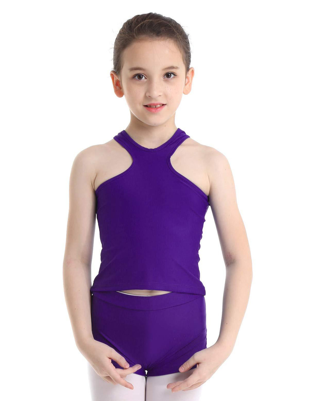 [AUSTRALIA] - Alvivi Kids Girls Crisscross Racer Back Ballet Leotard Dance Gymnastics Shorts and Tops Set 4 Purple 