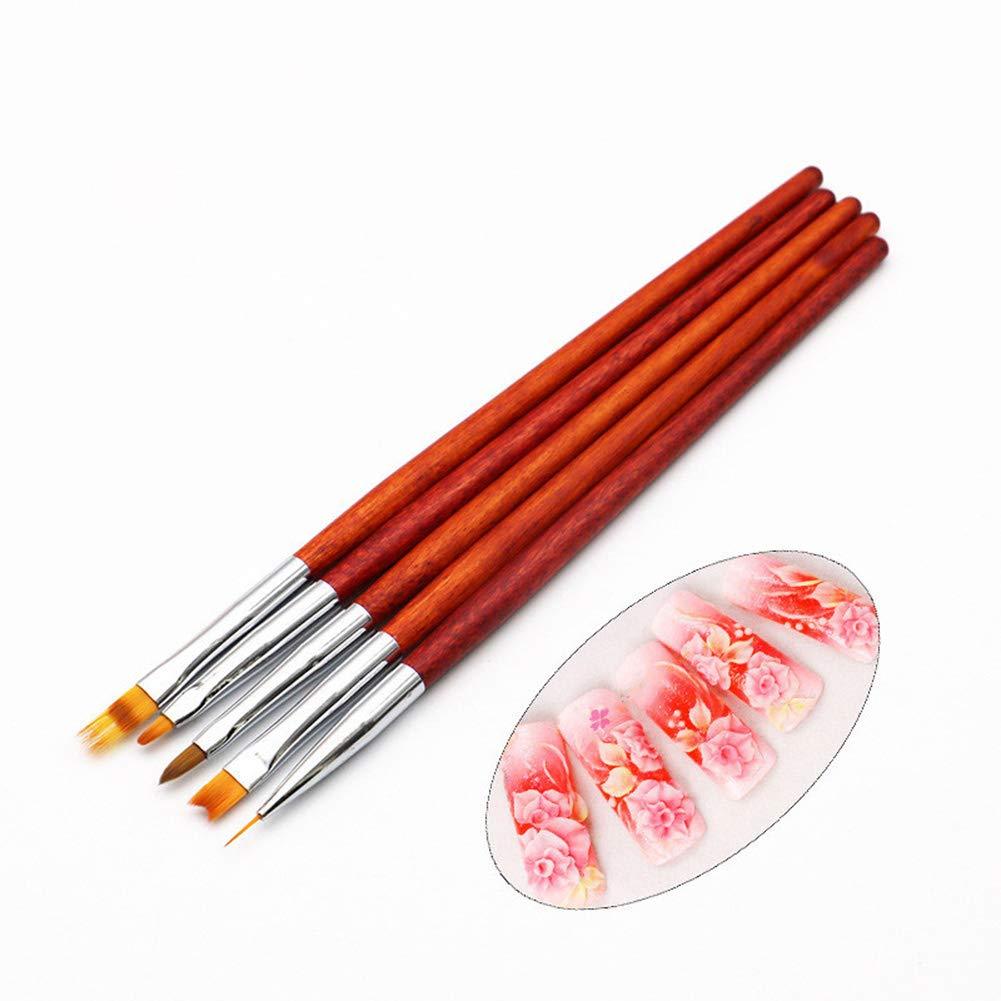 WOKOTO 5Pcs Nail Art Brush Pens Set Nail Ombre Gradient Liner Brushes French Nail Painting Brushes Acrylic Brushes For Uv Gel Nail Art Polish Brushes Kit With Wood Handle - BeesActive Australia