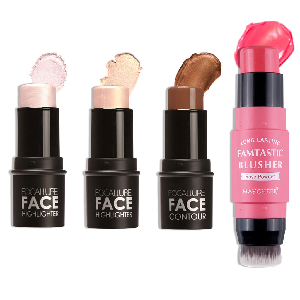 Face Highlighter Makeup Contour Sticks Shimmer Cream Nose Contouring Stick Cruelty-Free Double Ended Face Blush Stick for Cheek - BeesActive Australia