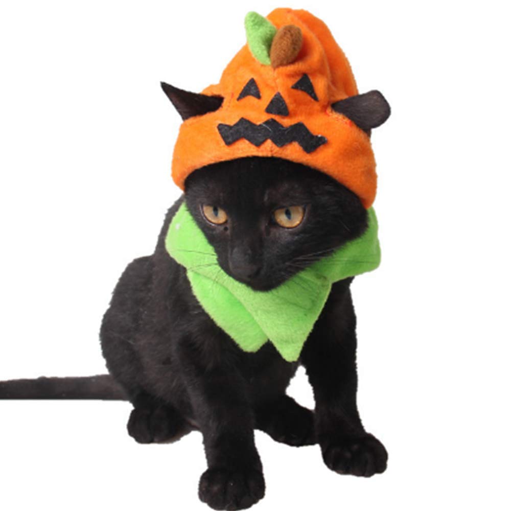 ANIAC Pet Halloween Costume Cat Pumpkin Hat with Scarf Puppy Warm Cap Bunny Head Accessiores and Neckwear for Cats Orange - BeesActive Australia