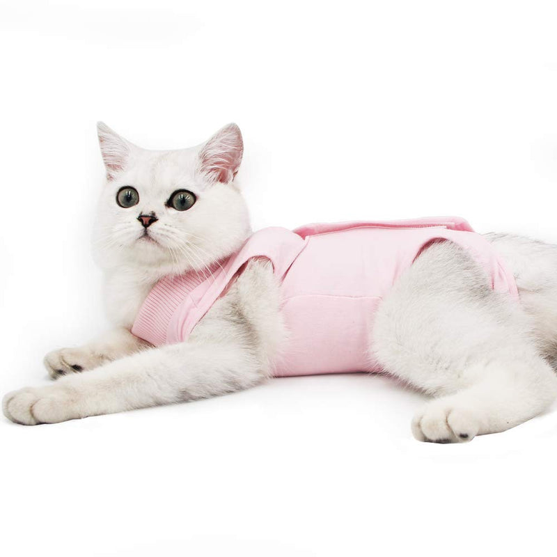 Cat Professional Recovery Suit for Abdominal Wounds or Skin Diseases, E-Collar Alternative for Cats and Dogs, After Surgery Wear, Pajama Suit Medium Pink - BeesActive Australia