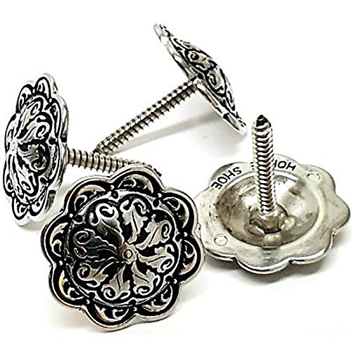 1 1/2" Western Saddle Accented Silver Floral Screw in Conchos 4 Pack - BeesActive Australia
