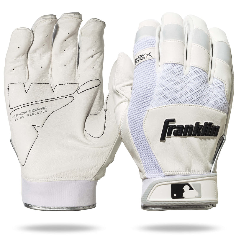 Franklin Sports MLB Shok-Sorb X Baseball Batting Gloves Adult Medium White/White - BeesActive Australia
