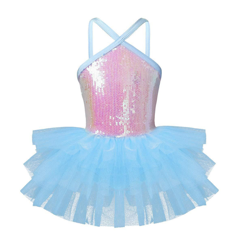 [AUSTRALIA] - Alvivi Girls Kids Sequined Halter Ballet Tutu Dress Leotard Skirt Ballerina Dance wear Costumes 7-8 Sky Blue 