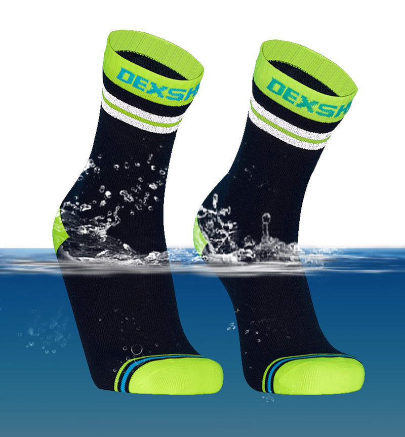 DexShell Waterproof Breathable Coolmax Pro Visibility Sports Socks Ankle Black/Hi-vis Yellow Large - BeesActive Australia