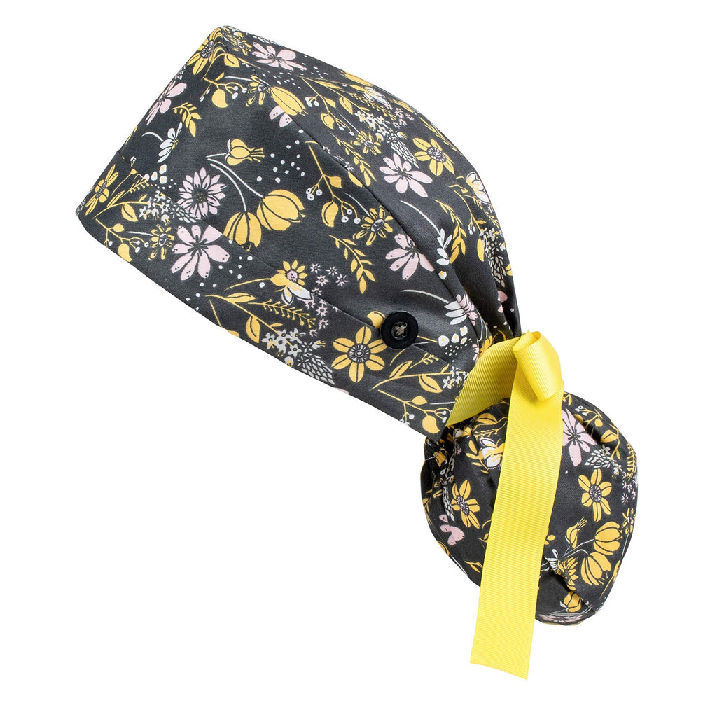 First Lifesaver Working Cap with Buttons and Ribbon Tie for Women, Long Hair Navy Flower - BeesActive Australia