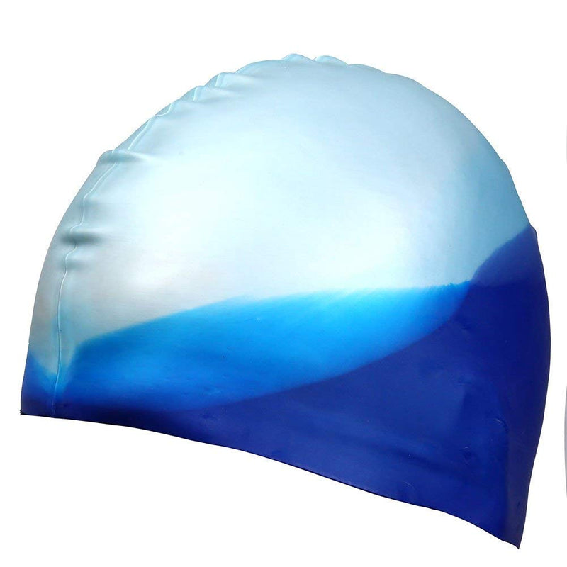 Dreamslink Swim Cap, Comfortable Solid Silicone Swim Caps Fit for Long Hair and Short Hair, Swimming Cap for Men Women Adult Youths Blue White - BeesActive Australia