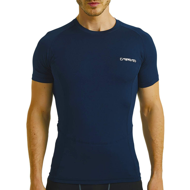 CARPRATO Men's Quick Dry Compression Baselayer Short Sleeve T Shirts Dry Fit Rash Guard Navy-04 XXX-Large - BeesActive Australia
