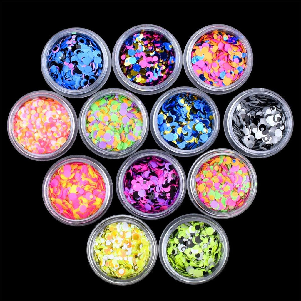 Nail Art Flake 12 Boxes Nail Glitters Sequins for Nails Round Paillette Chunky Glitters for Hair Face and Eye Make Up Foil Flakes for Slime (12 Colors, Circle-Mix) 12 Colors, Circle-Mix - BeesActive Australia