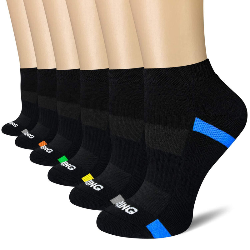 [AUSTRALIA] - BERING Women's Low Cut Cushion Athletic Socks (6 Pair) Black Shoe Size: 6-9 