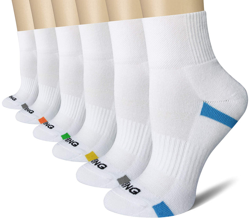 [AUSTRALIA] - BERING Women's Quarter Ankle Athletic Cushion Socks for Running Workout Work (6 Pairs) Shoe Size: 6-9 White 