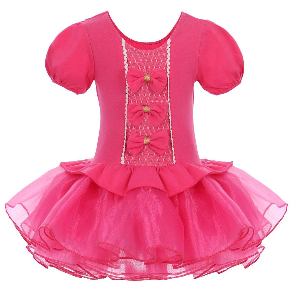 [AUSTRALIA] - OBEEII Little Girl Short Sleeve Ballet Tutu Dress Princess Skirted Leotard Ballerina Bowknot Dancewear Gymnastic Costume 3-4T Hot Pink 