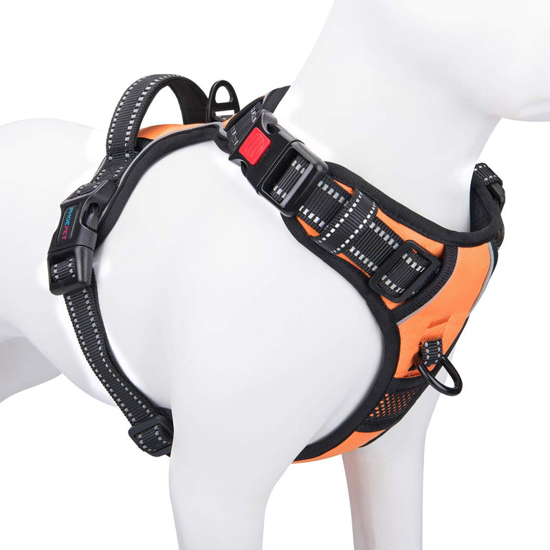 PHOEPET No Pull Dog Harness Reflective Adjustable Vest with a Training Handle, Name ID Pocket, 2 Metal Leash Hooks, 3 Snap Buckles [Easy to Put on & Take Off] Medium Orange - BeesActive Australia