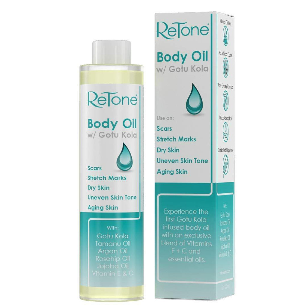 ReTone Body Oil: Stretch Mark Prevention -Non-greasy finish - Infused with Gotu Kola - No mess dispenser - Tamanu oil + Argan Oil + Rosehip Oil + Jojoba Oil + Vitamin E C (dry skin, uneven skin tone) - BeesActive Australia