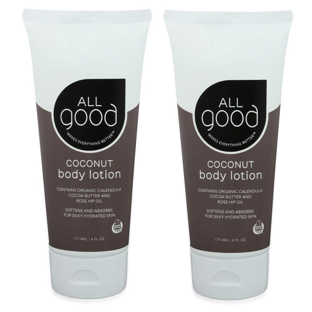 All Good Hand & Body Lotion - Moisturizing Organic Lotion for Dry Hand & Body, Essential Oils, Calendula, Cocoa Butter, Coconut & Rose Hip Oil, Non GMO, Vegan (2-Pack)(Coconut) 6 Fl Oz (Pack of 2) - BeesActive Australia