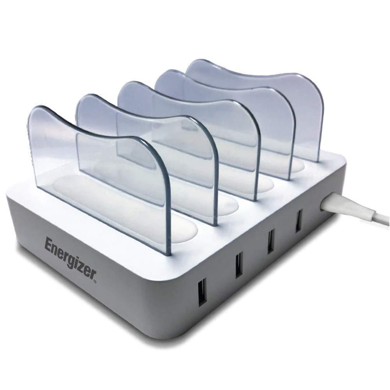 Premier Energizer Ultimate Fast Charging Station for Multiple Devices Organizer Dock USB Hub Desktop Charger Stand 4 Ports 5ft Power Cord, White 4 Slots 34W - BeesActive Australia