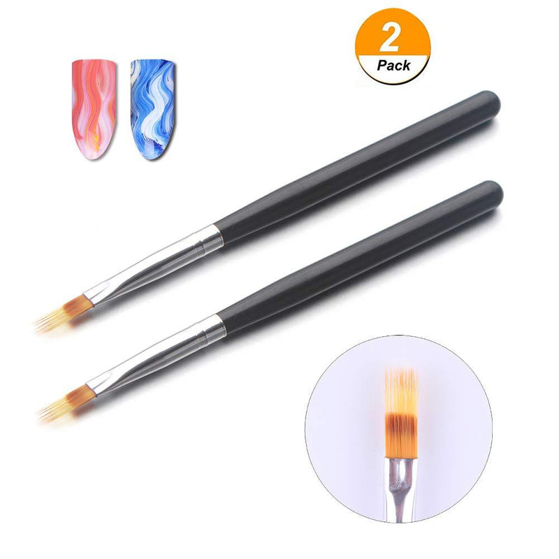 WOKOTO 2PCS Black Nail Ombre Brushes Gradient Painting Pens Brushes With Wood Handle UV Gel Nail Art builder Brushes Kit - BeesActive Australia