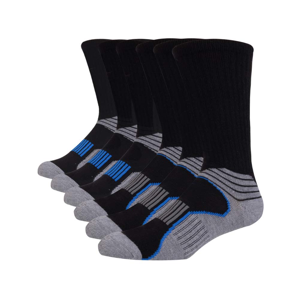 JOYNÉE Mens Athletic Performance Crew Socks for Running and Training 6 Pack Black(6 Pairs) - BeesActive Australia