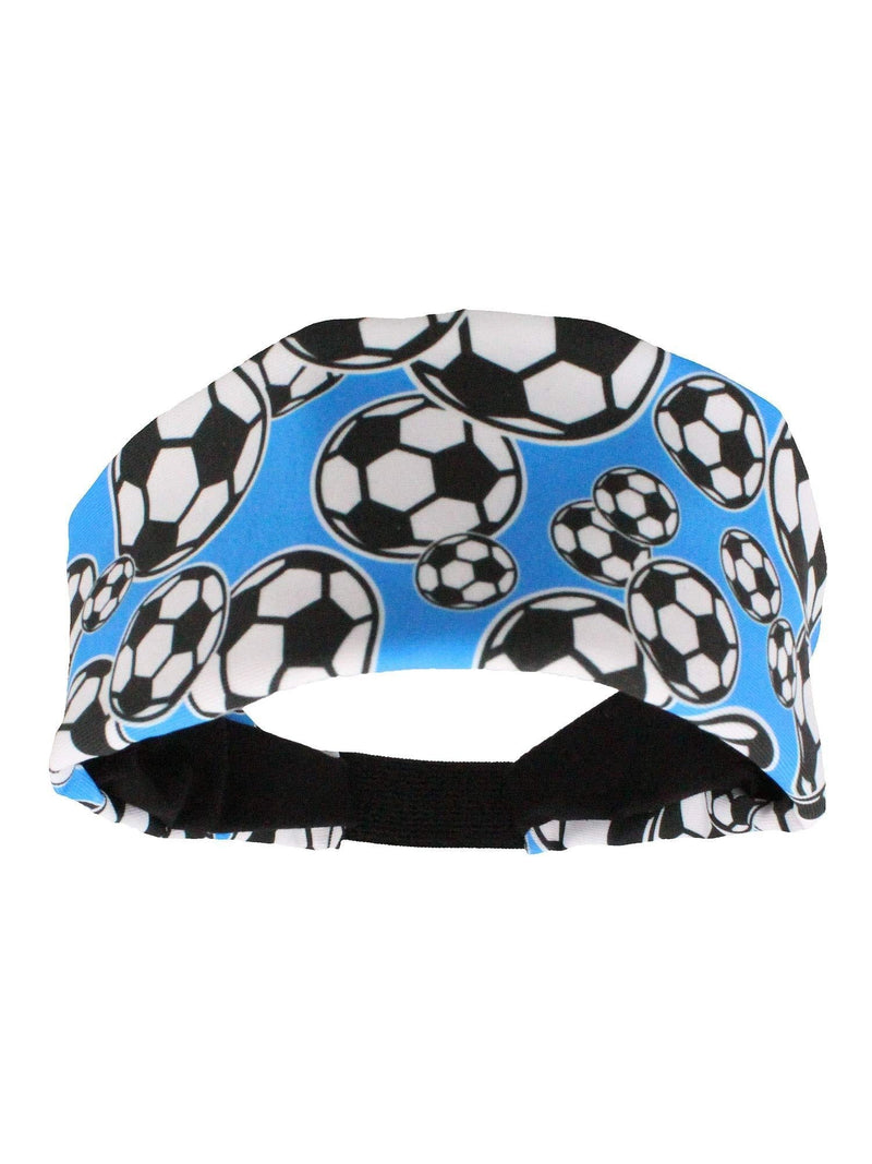 MadSportsStuff Crazy Soccer Headband with Soccer Ball Logos Electric Blue/Black One Size - BeesActive Australia