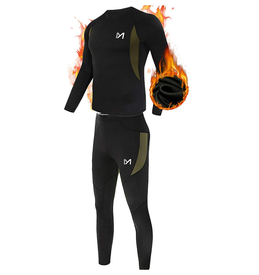 Mens Thermal Underwear Set, Sport Long Johns Base Layer for Male, Winter Gear Compression Suits for Skiing Running Black Medium - BeesActive Australia