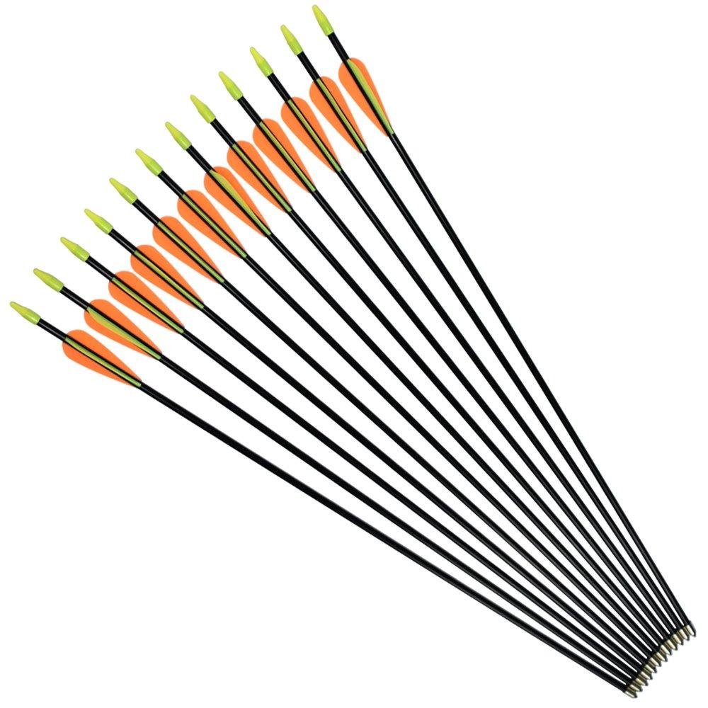 NIKA ARCHERY 24 26 28 30 Fiberglass Arrows for Youth Practise Recurvebow Compound Bow Shooting 12 pcs 24 inch Black Shaft - BeesActive Australia