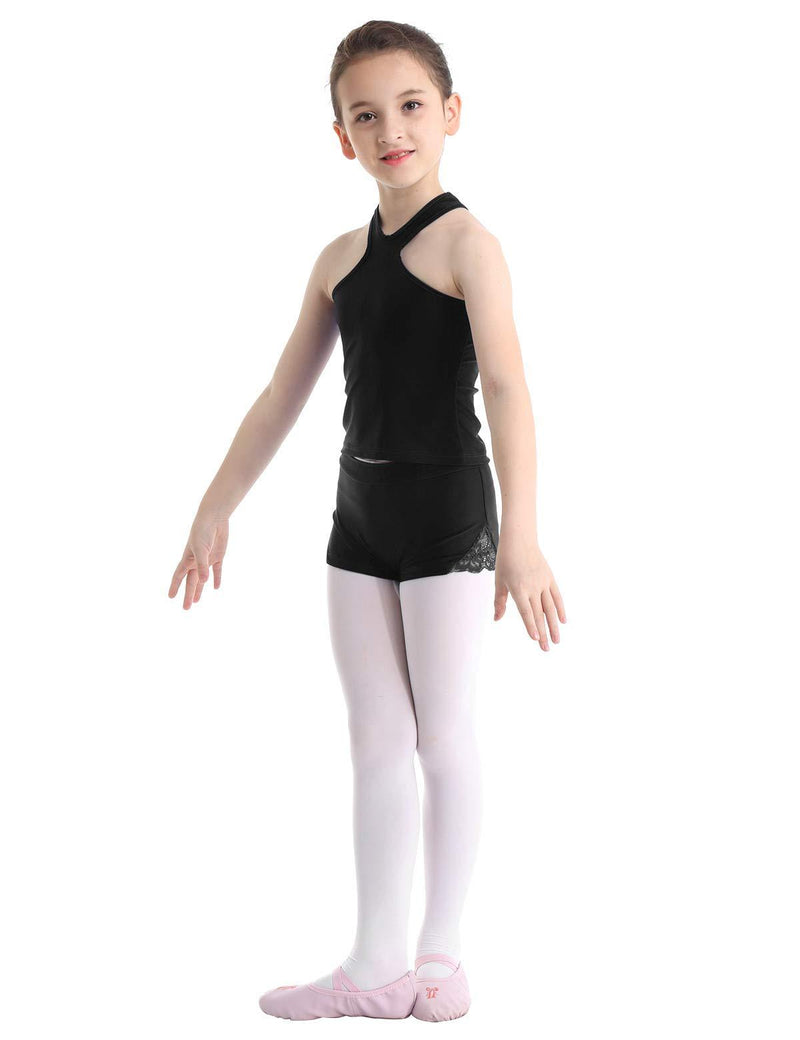 [AUSTRALIA] - ranrann Girls Racer Back Gymnastic Ballet Dance Workout Tank Top with Lace Bottoms Set Black 7-8 