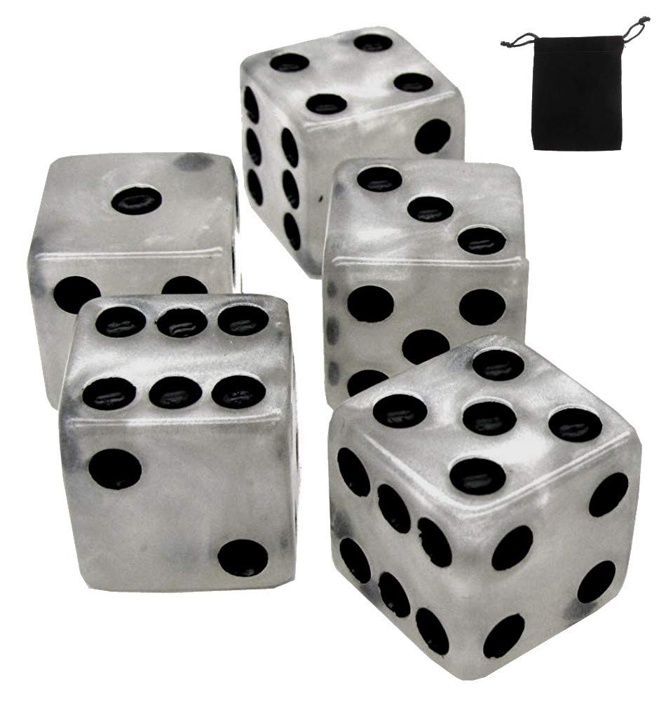 Set of (5) 16mm Dice Marbleized Standard Square Cornered with Black Velvet Cloth Pouch Bag Pearl - BeesActive Australia