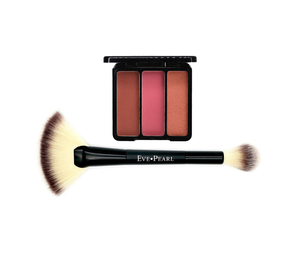 EVE PEARL Blush Trio Blush Palette Long Lasting Skincare Makeup And Dual 204 Fan Highlighter Hypoallergenic Brush Set Make up Kit- Sultry Cheeks - BeesActive Australia