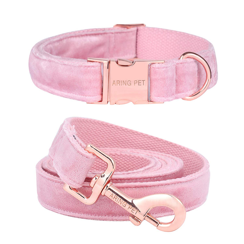 ARING PET Dog Collar and Leash, Velvet Dog Collar and Leash Set, Soft & Comfy, Adjustable Collars for Dogs Medium Pink - BeesActive Australia