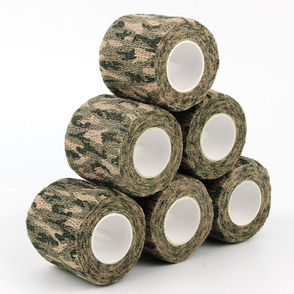 AIRSSON 6 Roll Camouflage Tape Cling Scope Wrap Military Camo Stretch Bandage Gun Rifle Shotgun Camping Hunting 2" x 177" x 6 yds Self-Adhesive (6 Kinds for Choice) Woodland Camo-6 Pack - BeesActive Australia