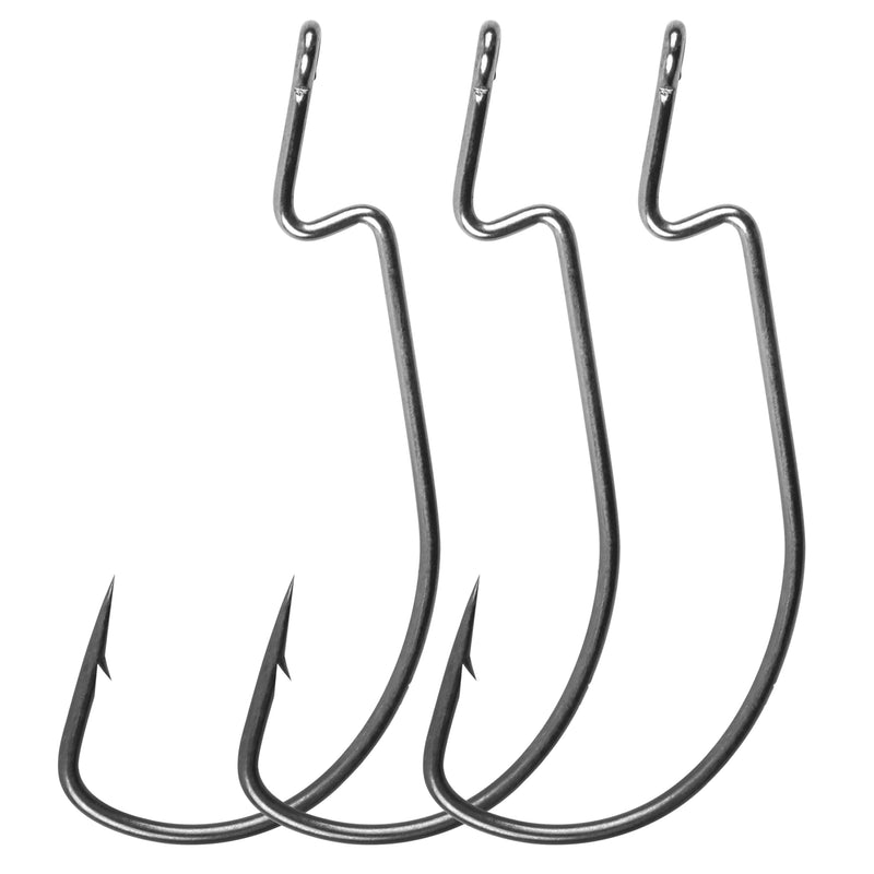 Offset Bass Fishing Hooks, 100pcs Wide Gap Worm Hooks 3X High Carbon Steel Bait Jig Fish Hooks for Bass Trout Saltwater Freshwater 100pcs-3/0 - BeesActive Australia