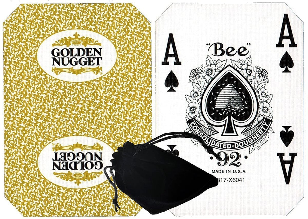 Cyber-Deals Wide Selection of Las Vegas Downtown/Off-Strip Casino Table-Played Authentic Playing Card Decks with Black Velvet Cloth Pouch Bag Golden Nugget (Gold) - BeesActive Australia
