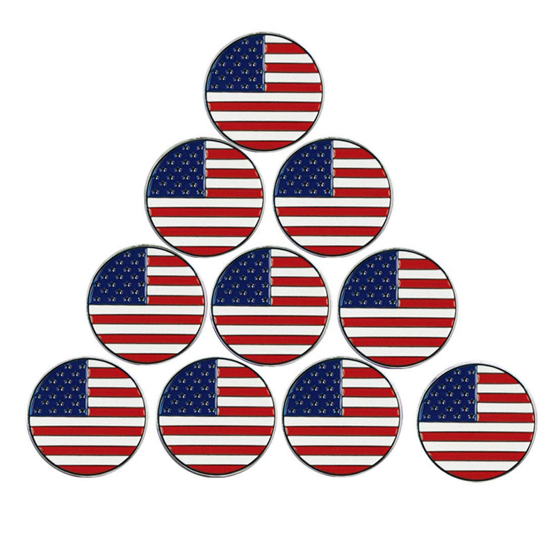 PINMEI Lot of 10 Golf Ball Markers Assorted Patterns - Soft Enamel Technique American Flag - BeesActive Australia