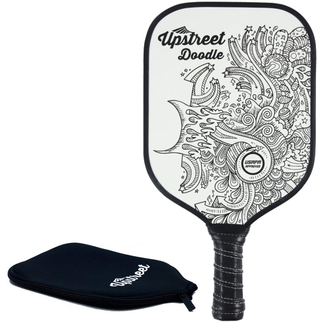 Upstreet Graphite Pickleball Paddle Set | Gold Blue Silver Glitter Cheetah Snakeskin Tiger | Pickleball Rackets Include Padded Cover, Lightweight Honeycomb Composite Pickleball Paddles for Women & Men Doodle White - BeesActive Australia