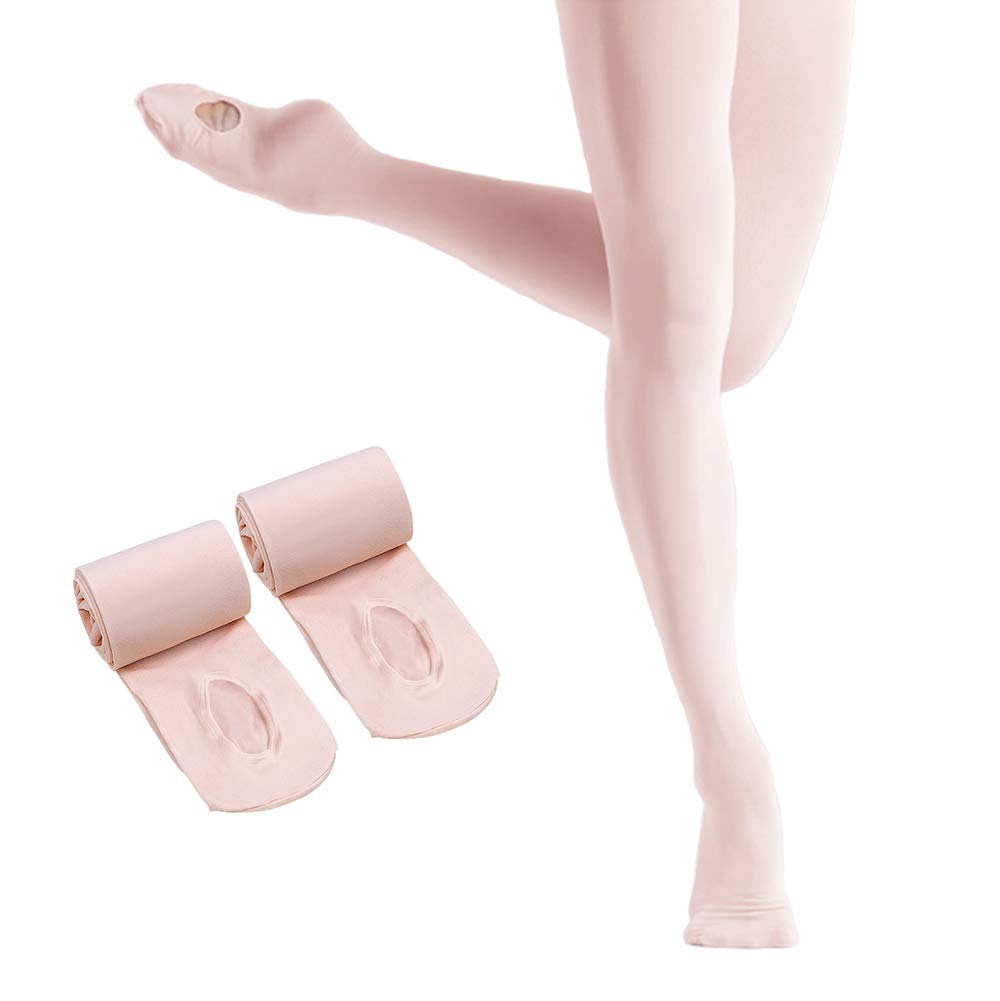 HETH Ballet Tights for Girls Toddler Ultra Soft Dance Ballet Convertible Tights With Holes 3-5T A-pink 2 Pairs - BeesActive Australia