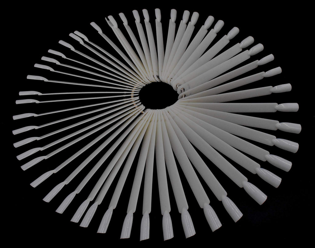 3 Sets 150 Tips Fan Shape White Plastic Nail Art Tips Display Polish Board Display Practice Sticks with Metal Split Ring Holder - BeesActive Australia