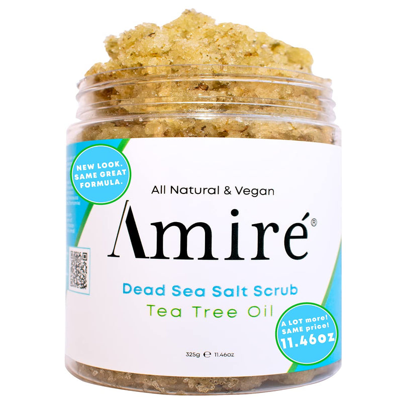 Amire Tea Tree Oil Exfoliating Body and Foot Scrub with Dead Sea Salt, Great for Acne, Dandruff, Stinky Feet, Infused with Argan Oil and Shea Butter to Moisturize - BeesActive Australia