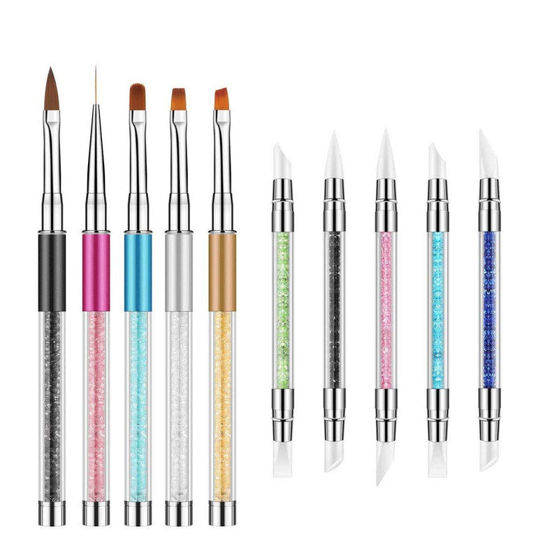 5 Pcs Acrylic Nail Brush Set Nail Gel Brush and 5 Pcs Nail Art Sculpture Pen Dual Tipped Carving Pen Brushes 10 - BeesActive Australia
