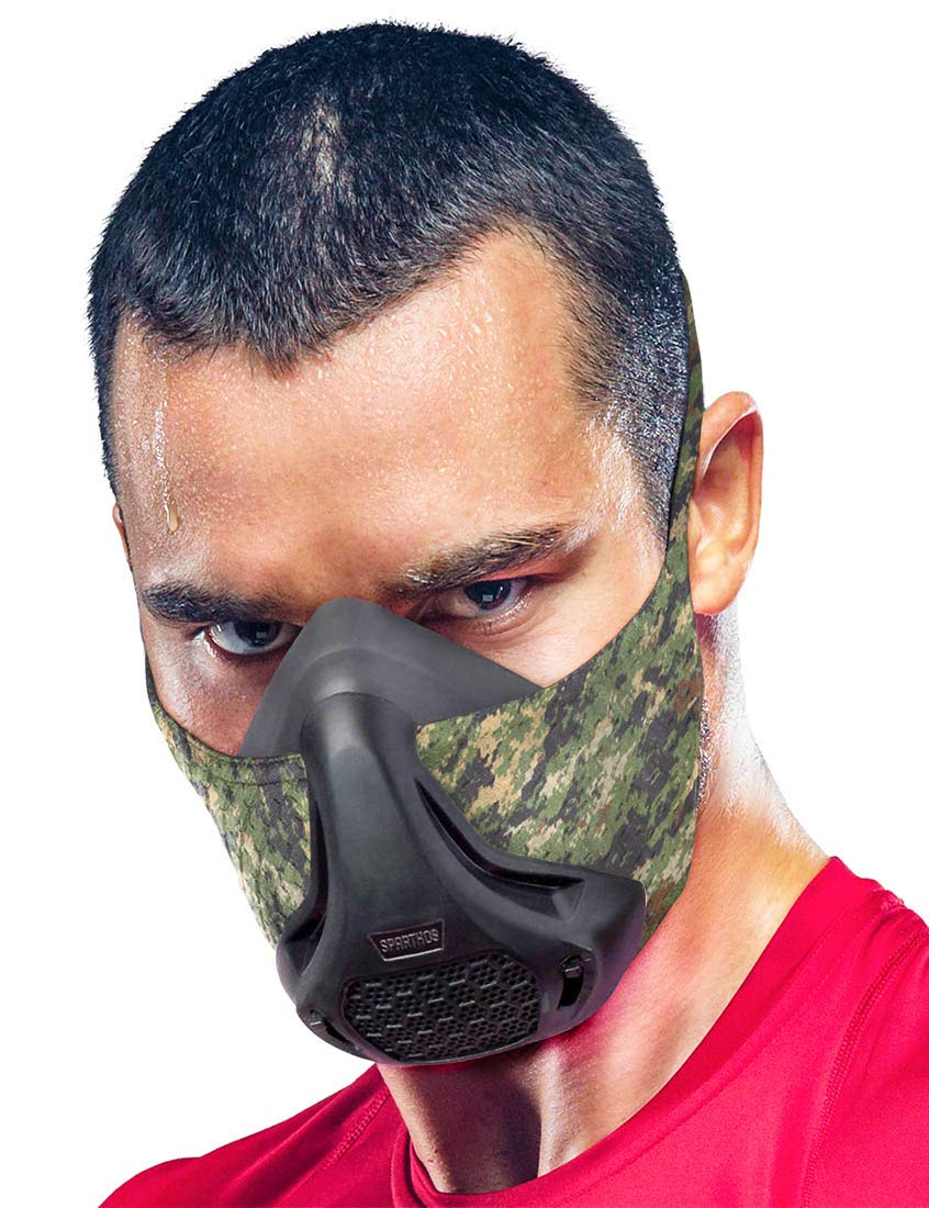 Sparthos Training Mask - Simulate High Altitudes - for Gym, Cardio, Fitness, Running, Endurance and HIIT Training [16 Breathing Levels] Military Camo - BeesActive Australia