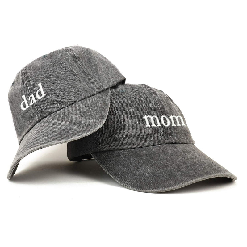Trendy Apparel Shop Mom and Dad Pigment Dyed Couple 2 Pc Cap Set One Size Black Black - BeesActive Australia