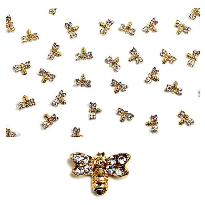 Lookathot 10PCS 3D Metallic Bee Studs Nail Art Decals AB Clear Rhinestones Diamonds Pearls Drills Alloy Manicure DIY Decoration Tools (#1 Rhinestone Bee(10PCS)) #1 Rhinestone Bee(10pcs) - BeesActive Australia