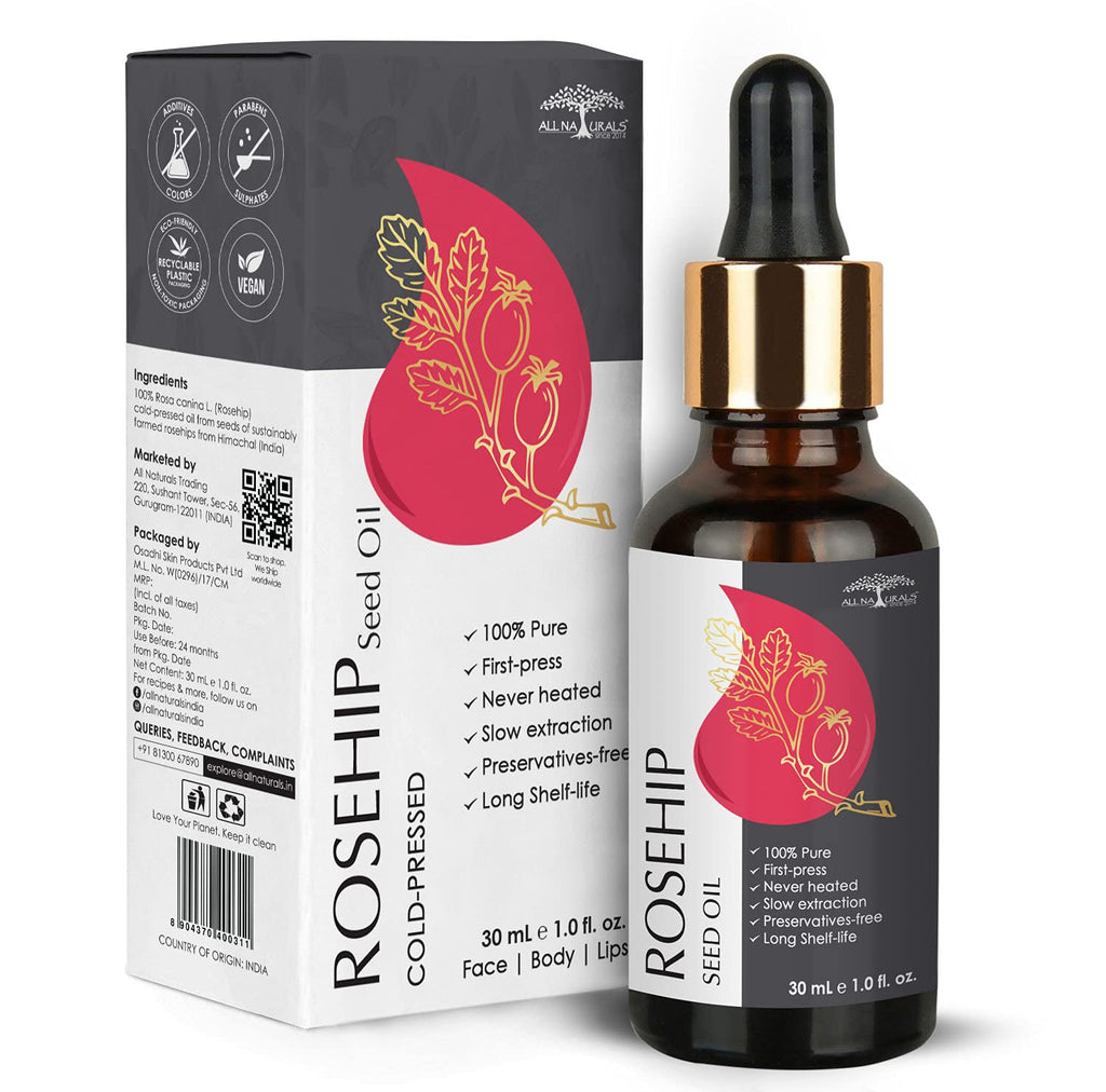 All Naturals Rosehip Seed Oil 30 ML - Cold Pressed Pure & Undiluted Carrier Oil For Skin Lightening, Pigmentation, Stretch Marks, Acne Scars, Wrinkles, Aging - BeesActive Australia