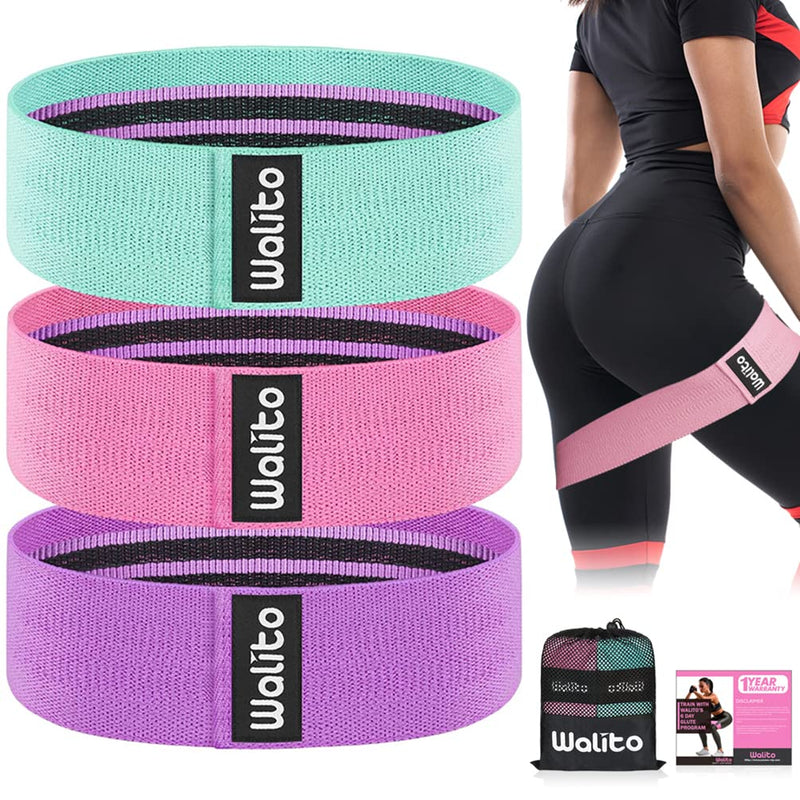 WALITO Resistance Bands for Legs and Butt, Fabric Exercise Loop Bands Yoga, Pilates, Rehab, Fitness and Home Workout, Strength Bands for Booty Green,Pink,Purple - BeesActive Australia
