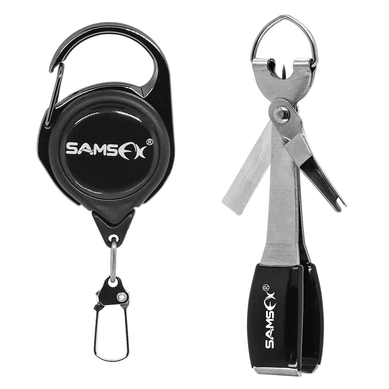 [AUSTRALIA] - SAMSFX Fishing Quick Knot Tying Tool 3.7" Large Size 4 in 1 Mono Line Clipper with Zinger Retractor Combo Carabiner Style Zinger & Silver Knot Tool 