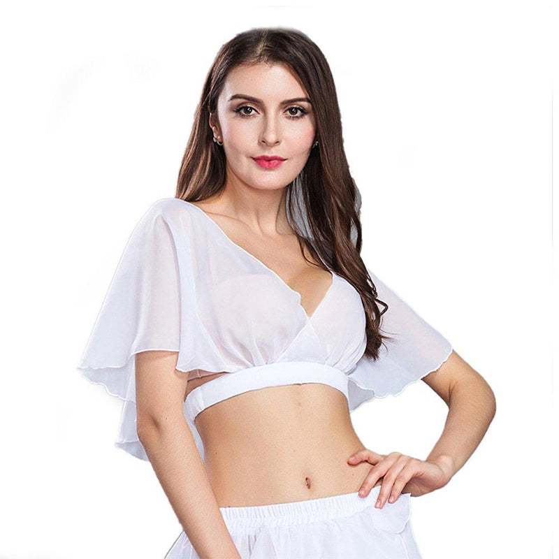 [AUSTRALIA] - ROYAL SMEELA Chiffon Belly Dance Tops Comfort Sleeve Belly Dancing Costume for Women Practice Dancing Clothing, One Size White 