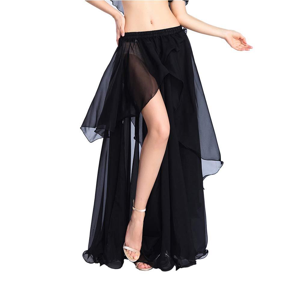 [AUSTRALIA] - ROYAL SMEELA Chiffon Fairy Belly Dance Skirt Large Swing Skirts Women Belly Dancing Practice Clothing One Size, 11 Colors Black 