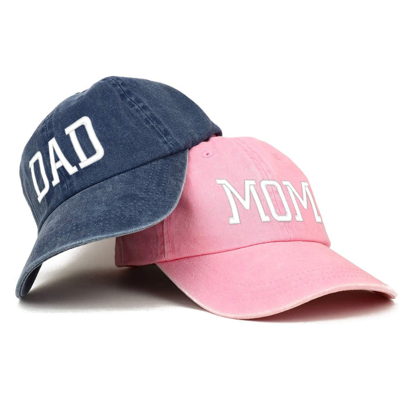 Trendy Apparel Shop Capital Mom and Dad Pigment Dyed Couple 2 Pc Cap Set One Size Pink Navy - BeesActive Australia
