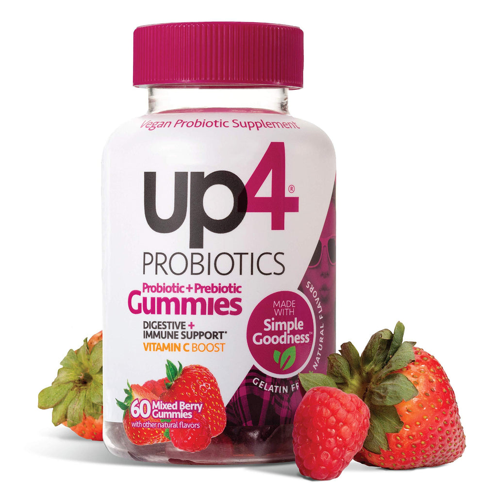 up4 Probiotic Gummies for Adults | Digestive and Immune Support | Gelatin-Free, Vegan, Non-GMO| with prebiotic and Vitamin C | 60 Count - BeesActive Australia